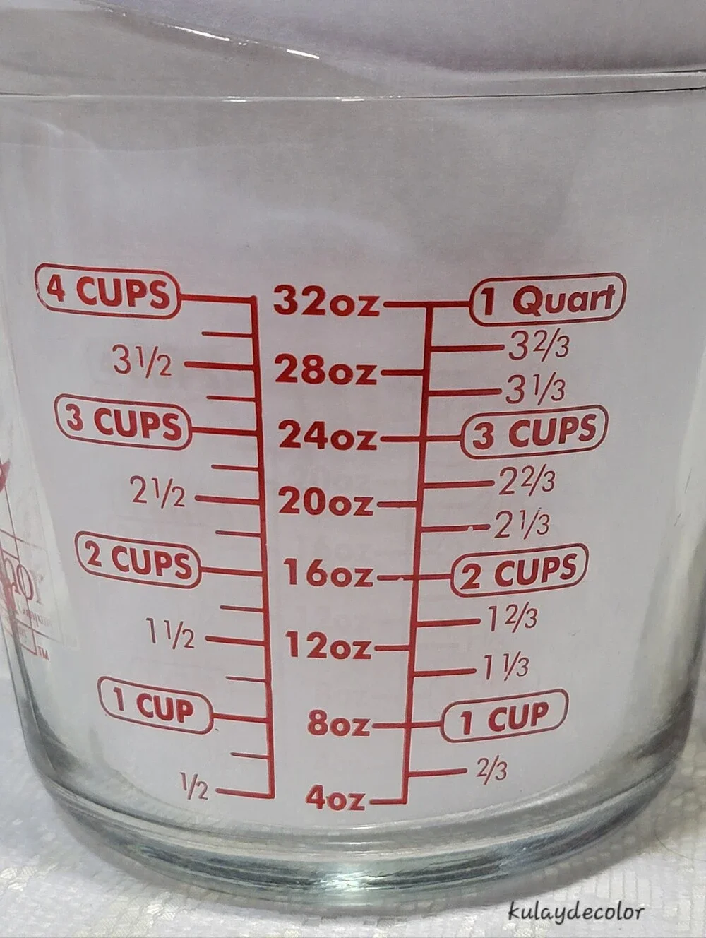 Anchor Hocking 4 Cup 1 Quart Glass Measuring Cup Red Lettering 32 oz 1 Liter